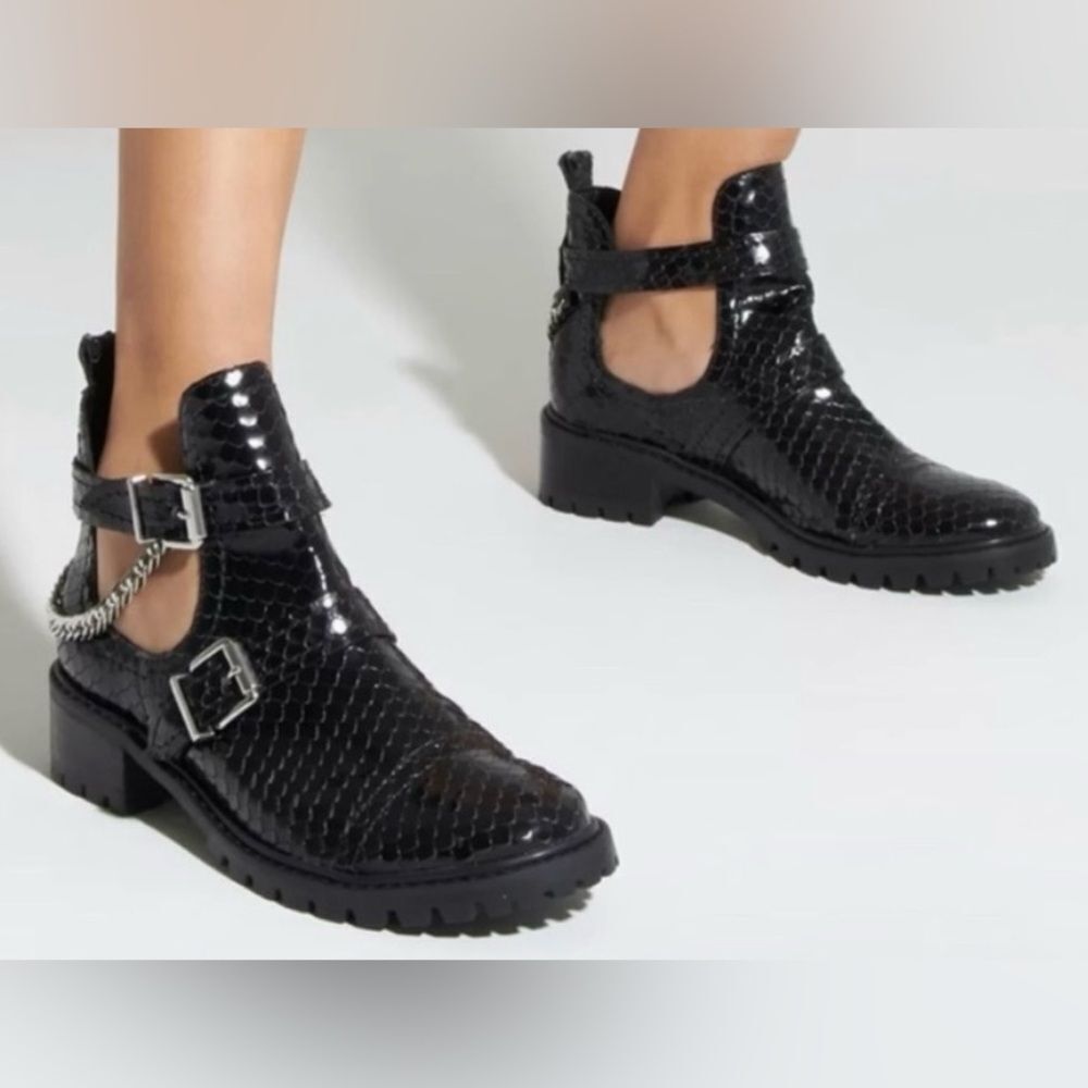 Schutz Stella Cano snake boots chain cutout shoes rare ankle high buckle heels